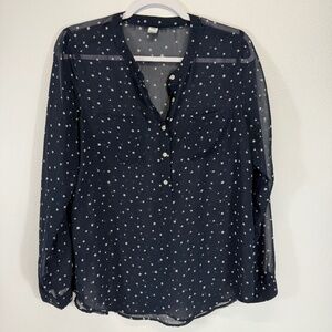 Old Navy Chic Sheer Long Sleeve Navy‎ Blue White Stars Blouse Size M Whimsygoth